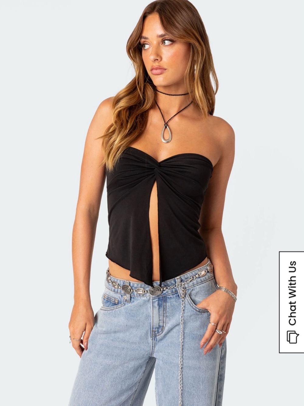 Edikted Black Twisted Split Front Tube Top – Size M